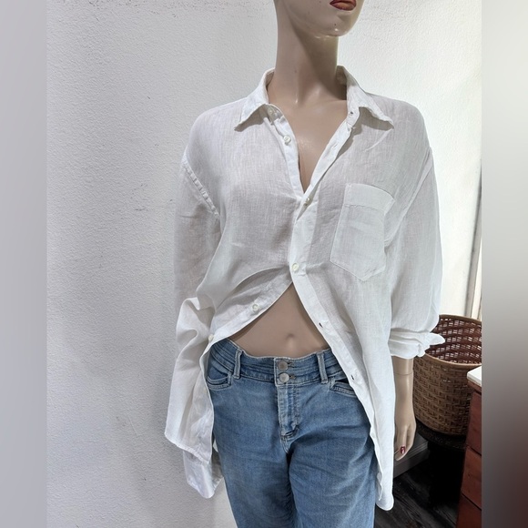 120% Lino shirt white button down long sleeve